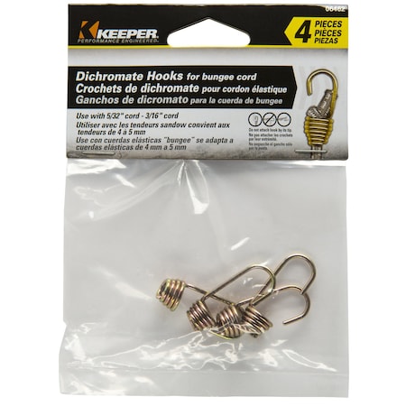 KEEPER Gold Bungee Cord Hooks 5/32 in. L X 3/16 in. , 4PK 06462